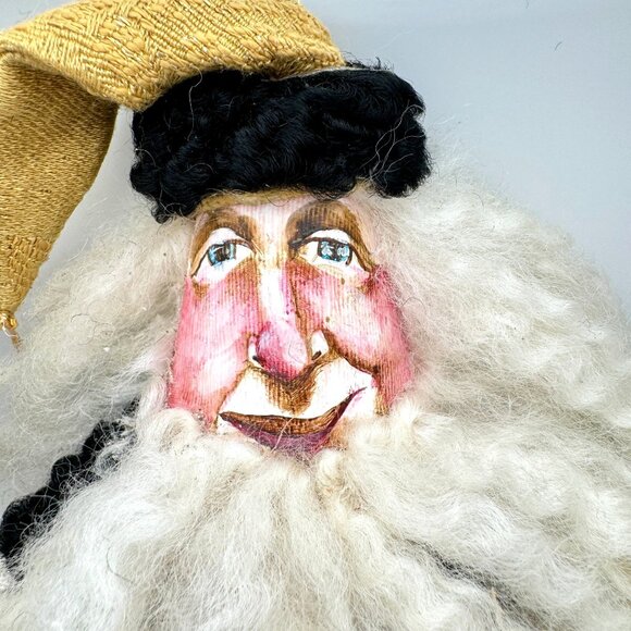 Handcrafted Santa Claus Doll Holiday 19" Gold Hat White Beard Tassel Fabric Gift - Picture 2 of 10